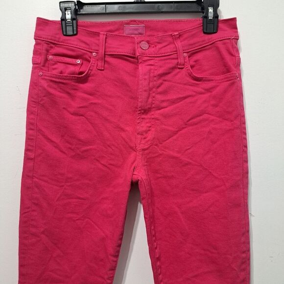 Mother The Insider High Rise Crop Step Fray Bootcut Jeans in Raspberry Sorbet 30 - Picture 13 of 15